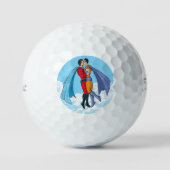 SlipperyJoe's zwei Superhelden küssen Flugwagen Golfball (Vorderseite)