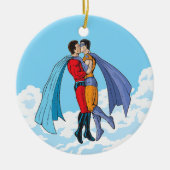 SlipperyJoe's zwei Superhelden küssen Flugwagen Keramik Ornament (Vorne)