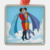SlipperyJoe's zwei Superhelden küssen Flugwagen Ornament Aus Metall (Vorne)