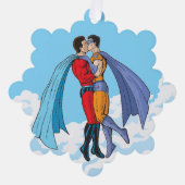 SlipperyJoe's zwei Superhelden küssen Flugwagen Ornament Karte (Vorderseite)