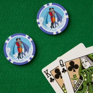 SlipperyJoe's zwei Superhelden küssen Flugwagen Pokerchips