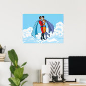 SlipperyJoe's zwei Superhelden küssen Flugwagen Poster (Heimbüro)