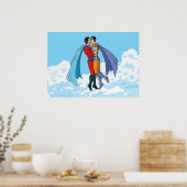 SlipperyJoe's zwei Superhelden küssen Flugwagen Poster (Küche)