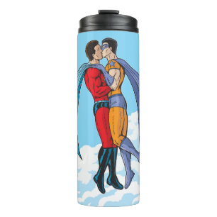 SlipperyJoe's zwei Superhelden küssen Flugwagen Thermosbecher