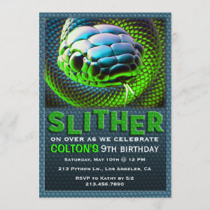 Slither Snake Green Reptile zum Geburtstag Einladu Einladung