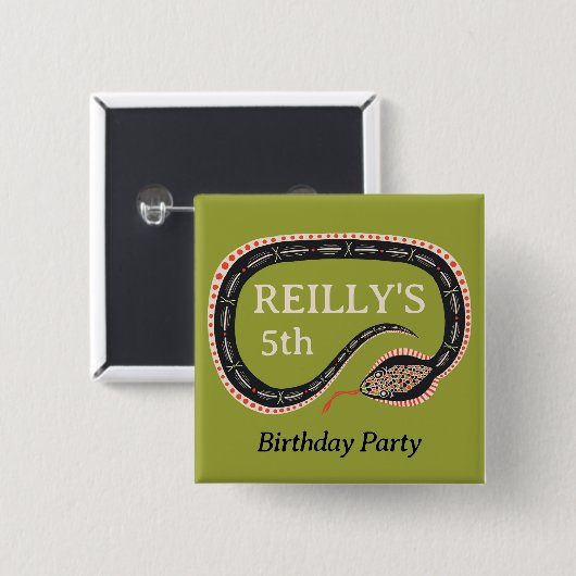 Slither Snake Kid's Birthday Party Button Button (Vorne & Hinten)