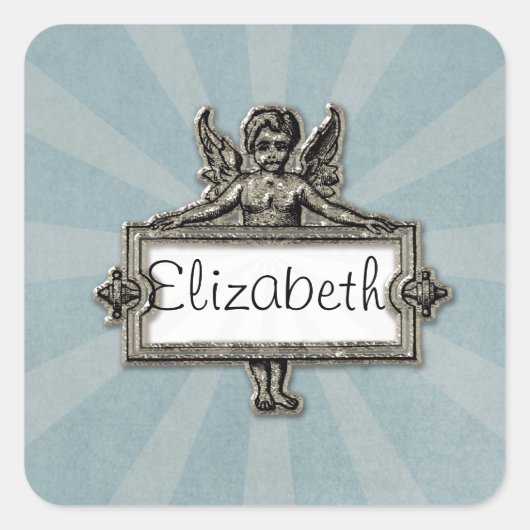 Sliver Angel Name Plate Blue Sternexplosion Quadratischer Aufkleber (Vorderseite)