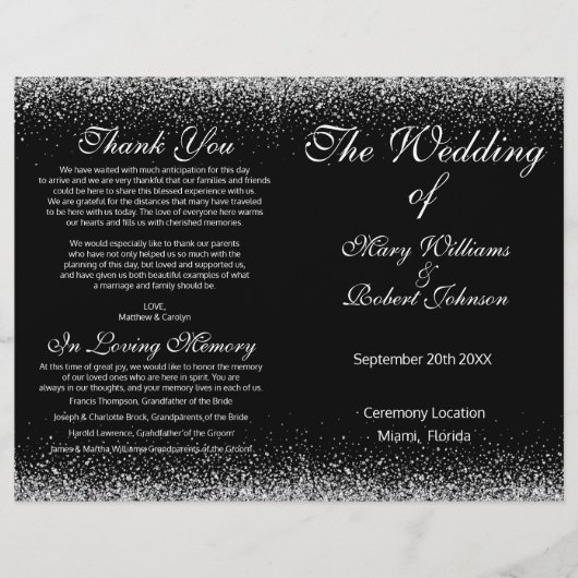 Sliver Confetti Glitzer Wedding Program (Vorderseite)