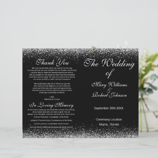 Sliver Confetti Glitzer Wedding Program (Stehend Vorderseite)