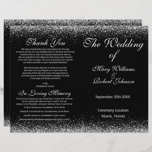Sliver Confetti Glitzer Wedding Program (Vorne/Hinten)
