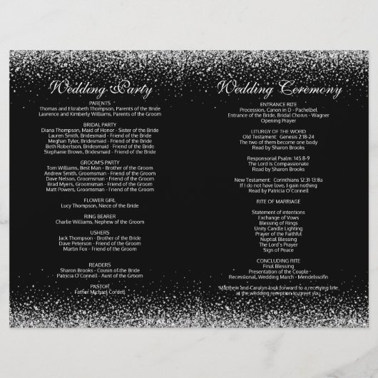 Sliver Confetti Glitzer Wedding Program (Rückseite)