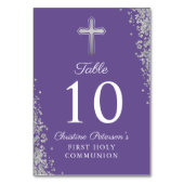 Sliver Cross Glitzer Lila Erste Heilige Kommune Tischnummer (Rückseite)