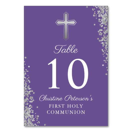 Sliver Cross Glitzer Lila Erste Heilige Kommune Tischnummer (Rückseite)