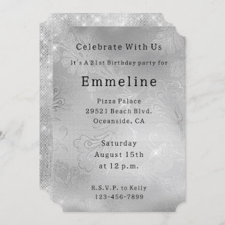 Sliver Floral Lace Einladung