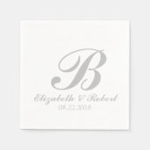 Sliver Gray White Wedding Monogram Serviette (Vorderseite)