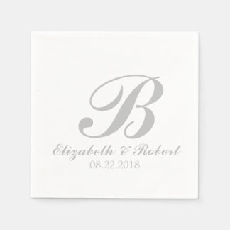 Sliver Gray White Wedding Monogram Serviette