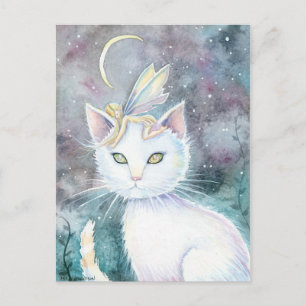 Sliver Moon Fairy and Cat Postcard Postkarte