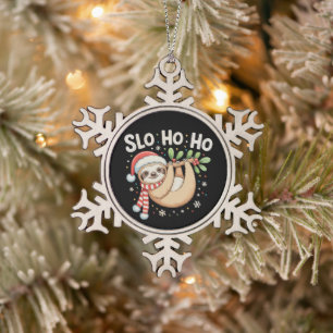 Slo Ho Ho Frohe Faultier-Weihnachten Sloth Weihnac Schneeflocken Zinn-Ornament