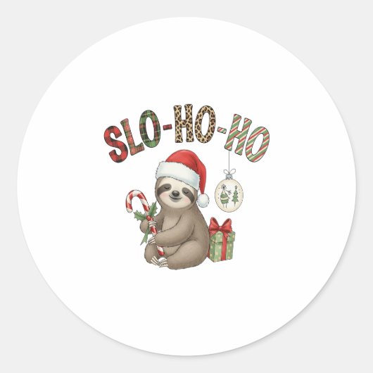 Slo Ho Ho Xmas Sloth Runder Aufkleber (Vorderseite)