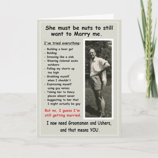 Slob braucht Trauzeugen und Ushere Einladung (Vorderseite)