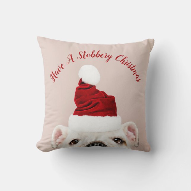 Slobbery Bulldog Weihnachtsmann mit Weihnachtsmann Kissen (Vorderseite)