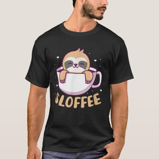 Sloffe Sloth Coffee Kawaii T-Shirt (Vorderseite)