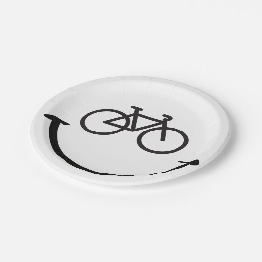 Slogan fiets met blij gezicht. Blij lach gezicht. Pappteller (Schrägansicht)