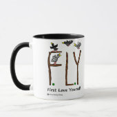 Slogan FLIEGE erste Liebe sich Tasse (Links)