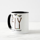 Slogan FLIEGE erste Liebe sich Tasse (Vorderseite Links)