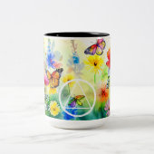 Slogan für individuelle Erholung mit Blume und Sch Zweifarbige Tasse (Mittel)