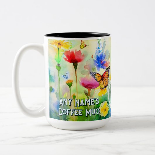 Slogan für individuelle Erholung mit Blume und Sch Zweifarbige Tasse (Links)