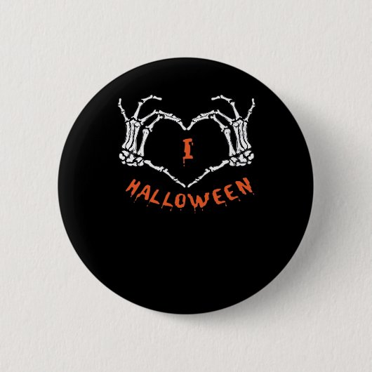 Slogan Halloween. Herzstich aus Skelett Button (Vorderseite)