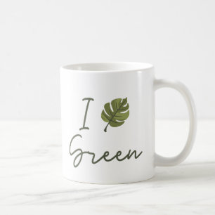 Slogan I Liebe grün, grün mit grünem Blatt Kaffeetasse