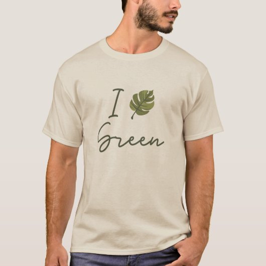 Slogan I Love Green, in green with green leaf T-Shirt (Vorderseite)