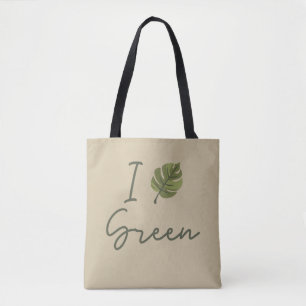Slogan I Love Green, in green with green leaf Tasche