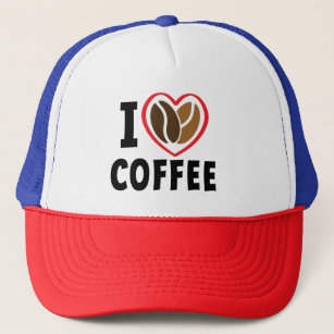 Slogan Liebe Kaffee, ik hou van koffie. Hartje Truckerkappe