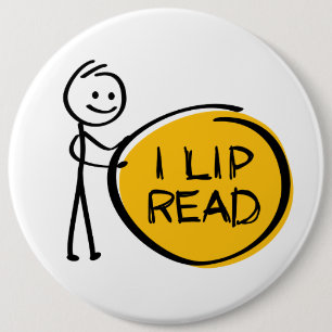 Slogan Lippenlesen oder Lesen. Ik kan Lippenlezen. Button