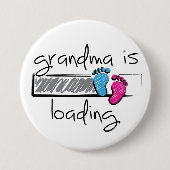 Slogan Oma lädt. Opa en oma worden. Button (Vorderseite)