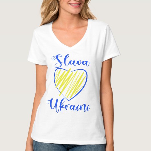 Slogan Slava Ukraini Glory an Ukraine Herz T-Shir T-Shirt (Vorderseite)