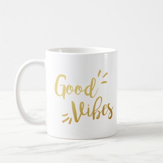Slogan-Tasse | Good Vibes | goldgelb Kaffeetasse (Links)