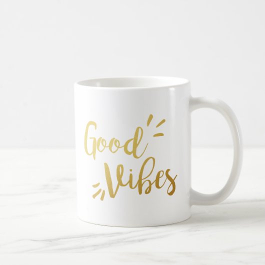 Slogan-Tasse | Good Vibes | goldgelb Kaffeetasse (Rechts)