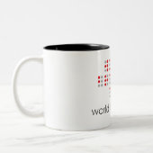 Slogan World braille day. Wereld braille dag. Zweifarbige Tasse (Links)