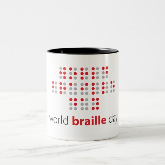 Slogan World braille day. Wereld braille dag. Zweifarbige Tasse (Mittel)
