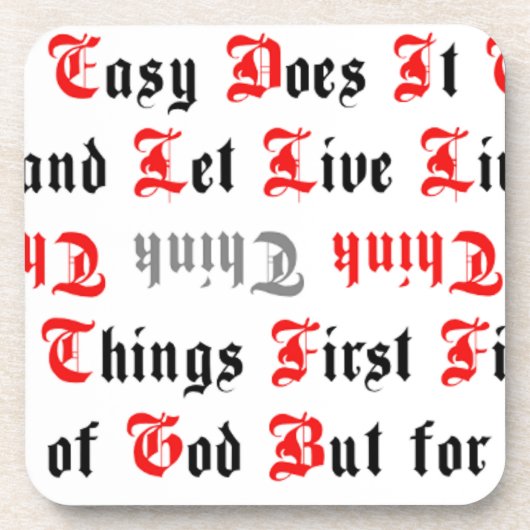 Slogans für die Erholung Schwarzer und Roter Text Getränkeuntersetzer (Vorderseite)