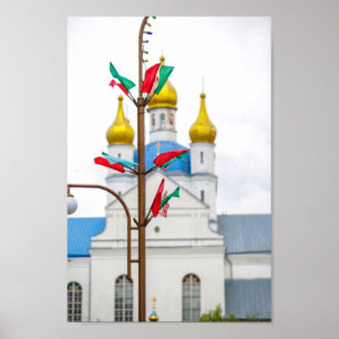 Slonim Weißrussland Flag Town Architecture Church Poster