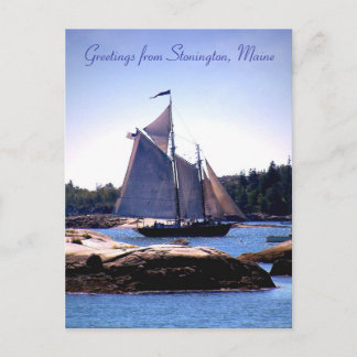 Sloop im Hafen Stonington Postkarte