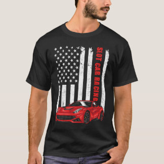 Slot Car Racing USA American Flag Car Lover Drag T-Shirt