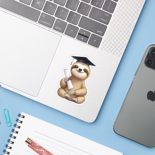 Sloth Abschluss Aufkleber (Laptop mit iPhone)