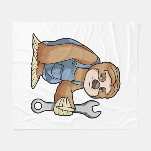 Sloth als Handwerker mit Wrench Fleecedecke (Vorderseite (Horizontal))