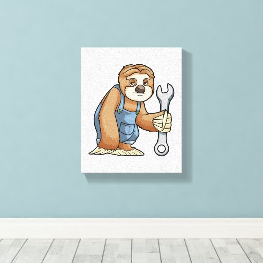Sloth als Handwerker mit Wrench Leinwanddruck (Insitu (Holzboden))